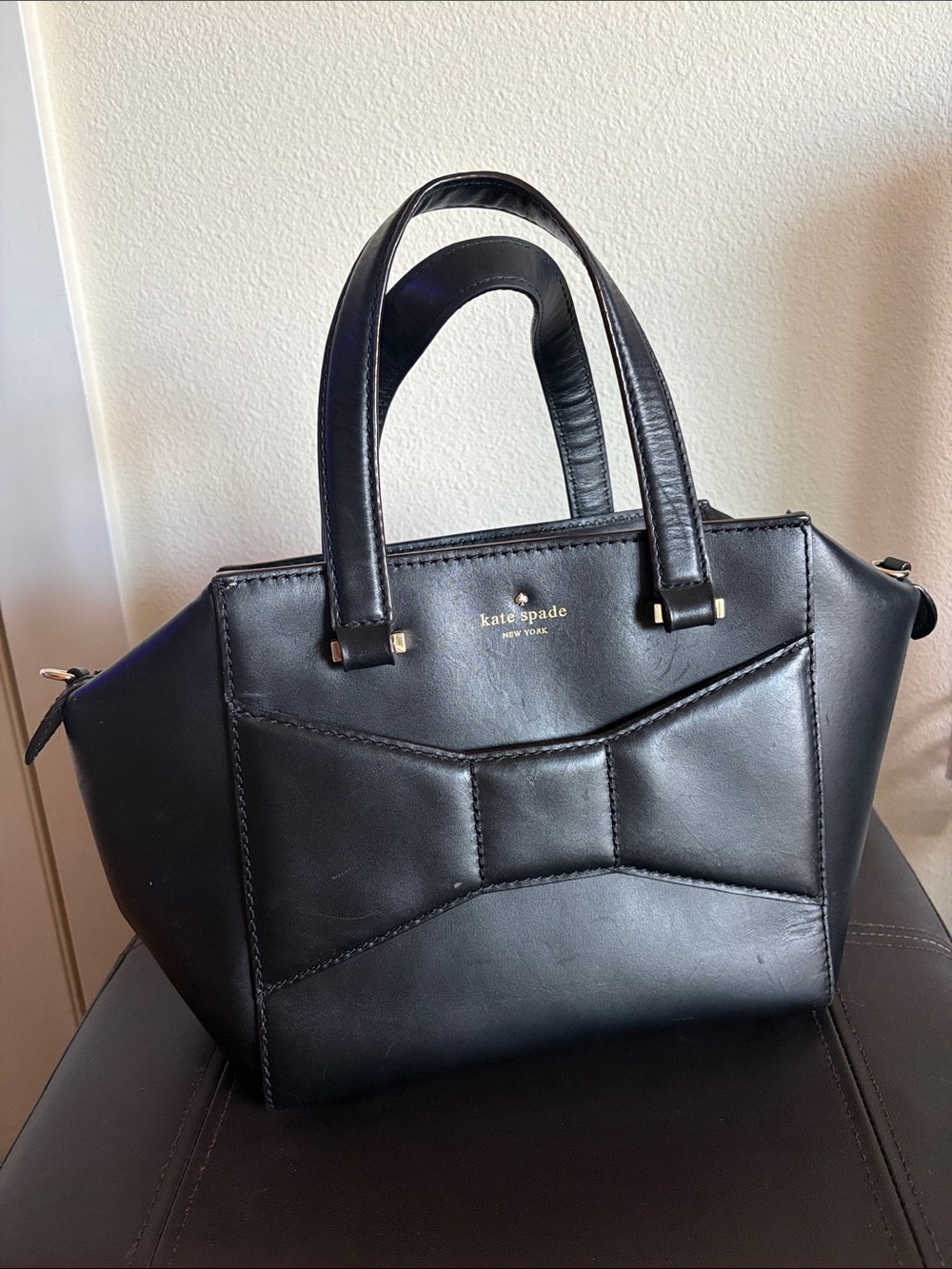 Kate Spade New York 2 Park Ave Small Beau Bag Black Leather Bow Satchel
